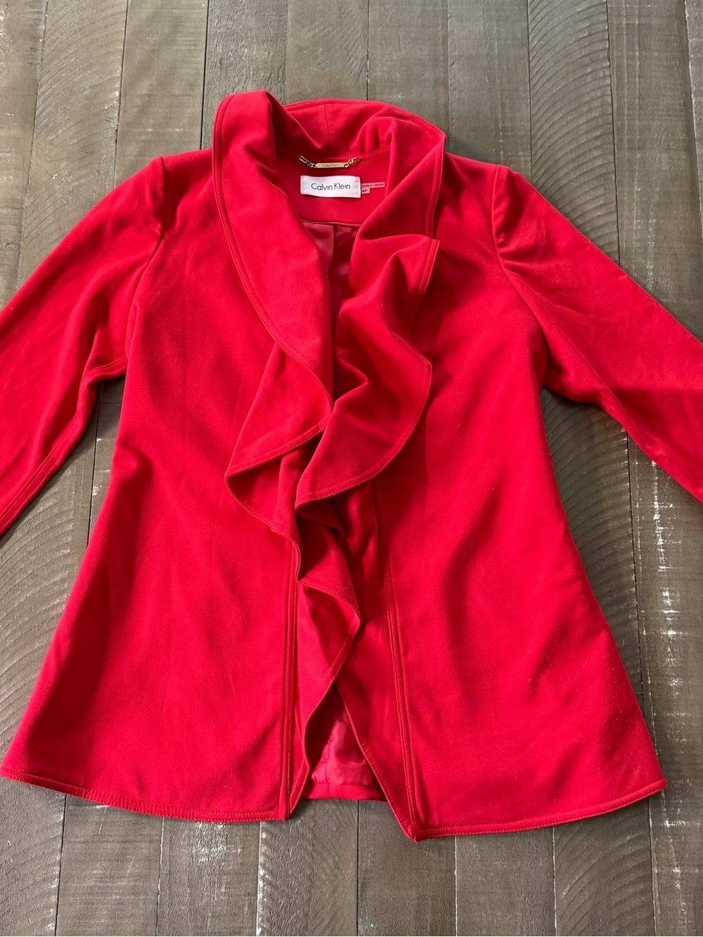 Calvin Klein Red Ruffle Open-Front Jacket - Picture 6 of 8